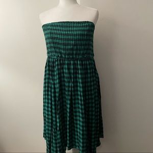 Green & Black Midi Gauze Strapless Dress